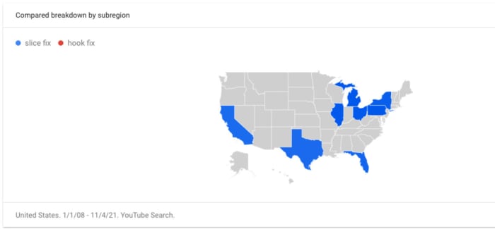 The states with the most search volume for slice fixes on YouTube.
